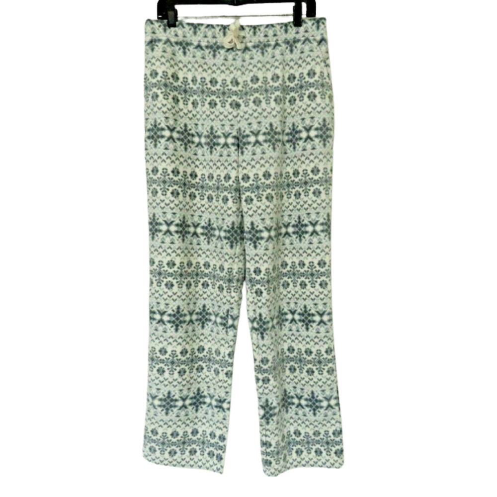 Denim & Co. Small Printed Fleece Drawstring Pants Snowflake Natural White Gray S
